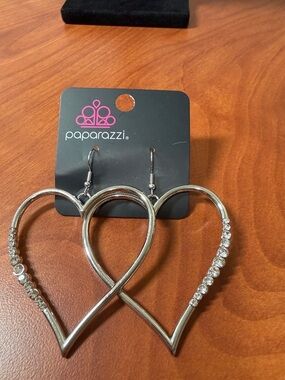 paparazzi Silver Open Heart Hoop Earrings with Clear Crystals